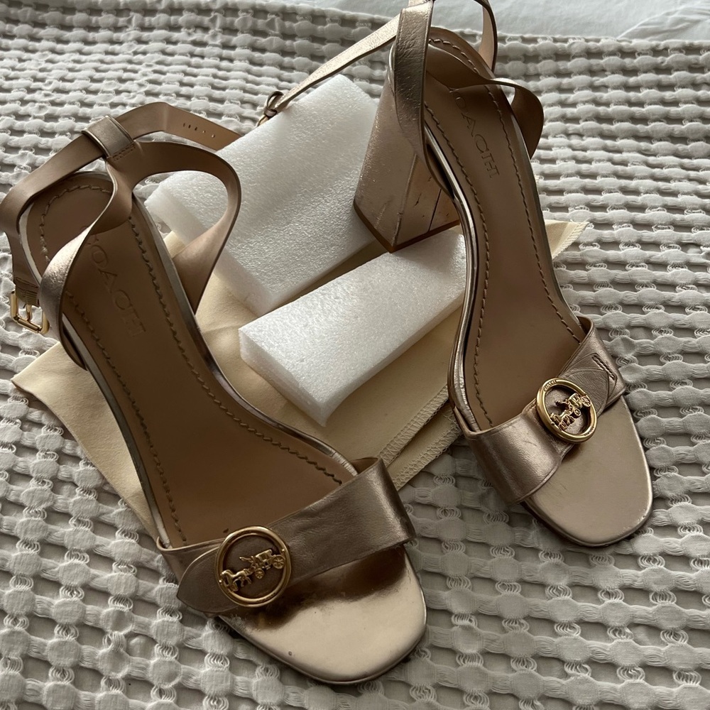 Coach Gold Sandals with Chic Buckle Detail